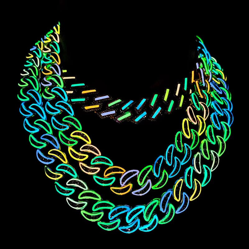 18MM Glow Square - Edge Cuban Link Chain – “Neon Bricks” Edition White Gold 8 IN (Bracelet) - Shop Gold Supply