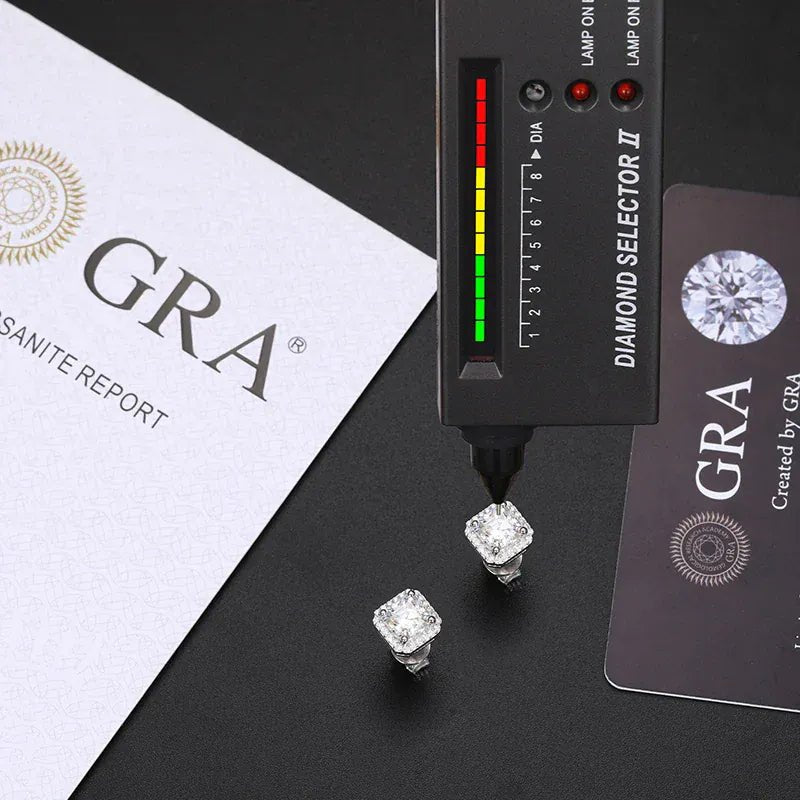 Asscher Halo Moissanite Stud Earrings – “Royal Ice” Edition - Shop Gold Supply