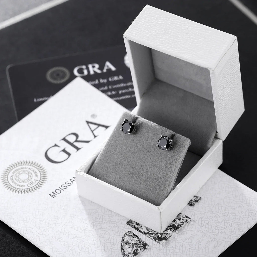 Black Moissanite Round Stud Earrings – “Shadow Ice” Edition White Gold 0.5 Carat (5MM) - Shop Gold Supply