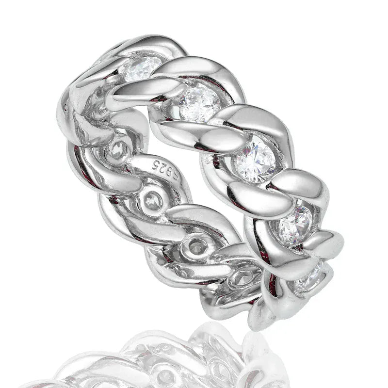 Floating Stone Cuban Link Ring – “Diamond Spine” Edition Silver 6 - Shop Gold Supply