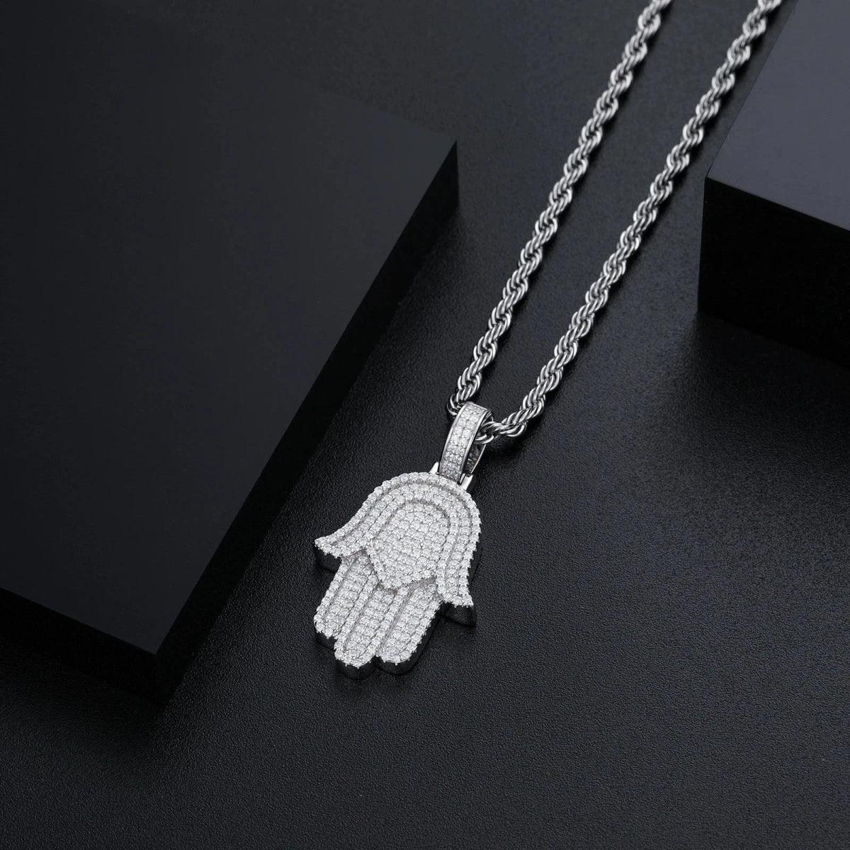 Iced Hamsa Moissanite Pendant – “Divine Protection” Edition White Gold - Shop Gold Supply
