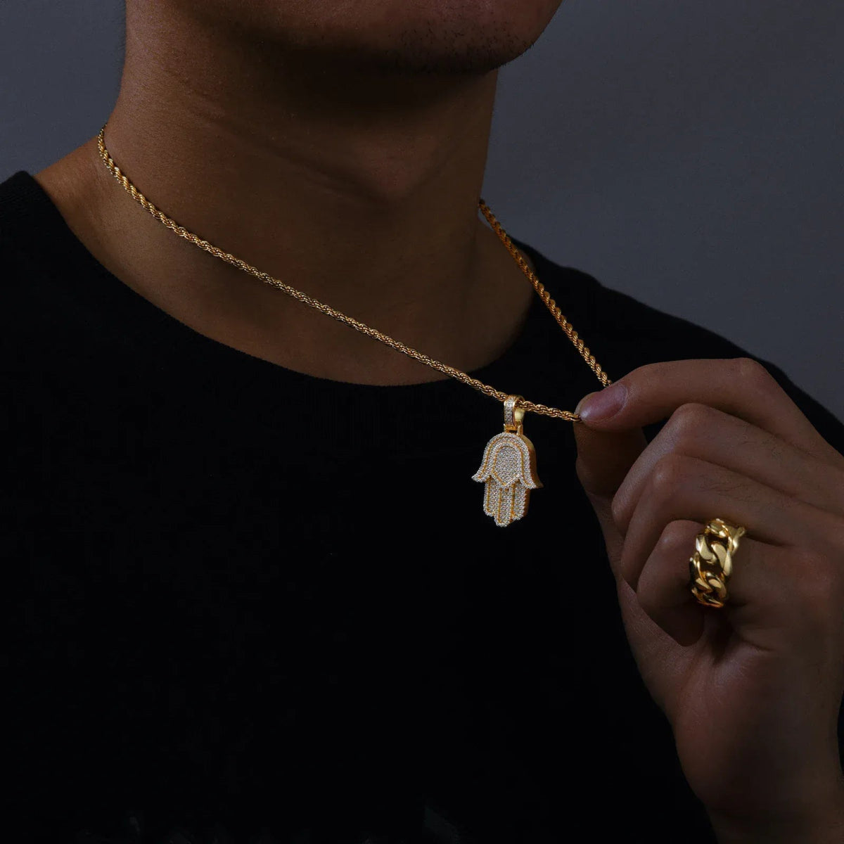 Iced Hamsa Moissanite Pendant – “Divine Protection” Edition Yellow Gold - Shop Gold Supply