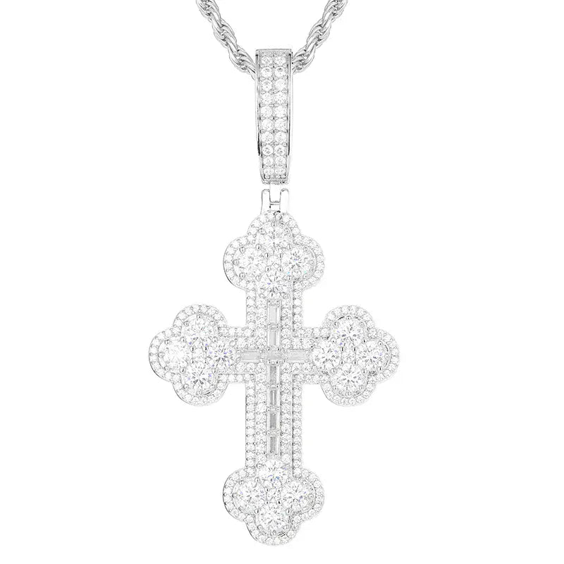 Imperial Iced Cross Pendant – “Crown of Light” Edition Moissanite White Gold - Shop Gold Supply