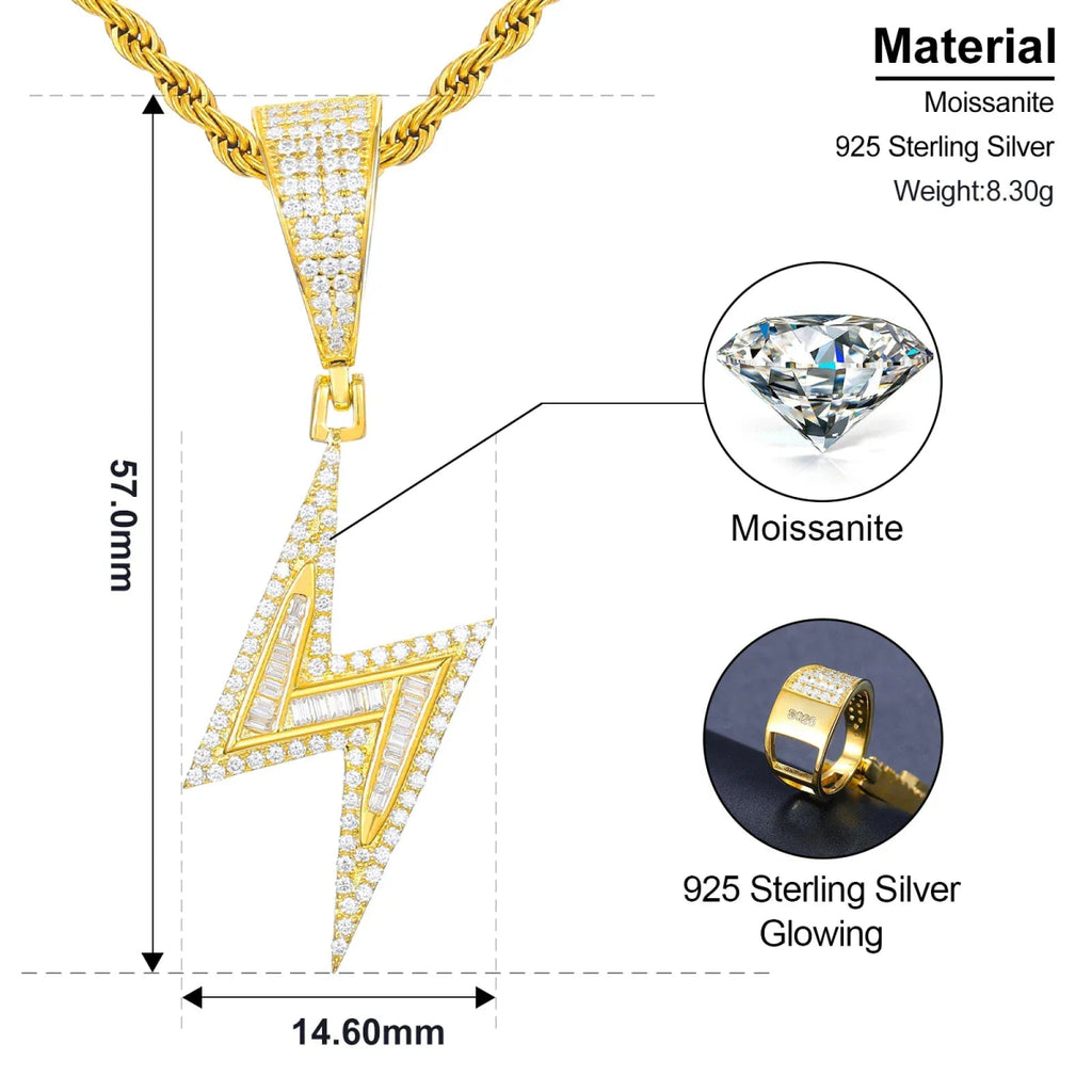 Lightning Moissanite Pendant – “Voltage Strike” Edition White Gold - Shop Gold Supply
