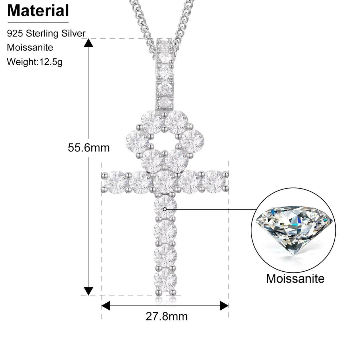 Line Set Moissanite Ankh Pendant – “Life Eternal” Edition Large - Shop Gold Supply