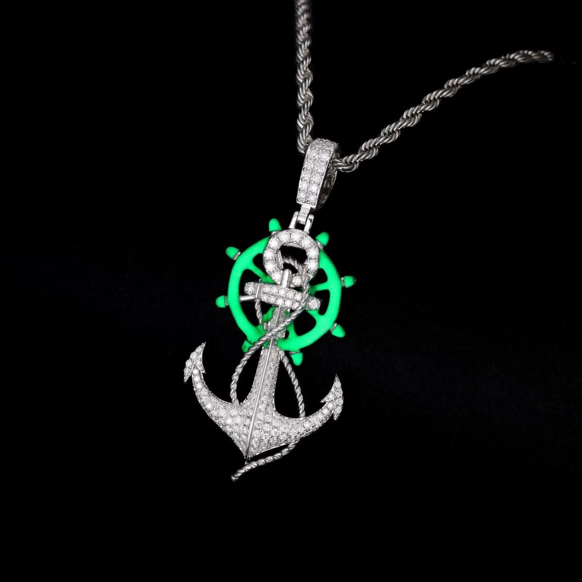 Moissanite Glow Anchor Helm Pendant – “Stormproof” Edition White Gold - Shop Gold Supply