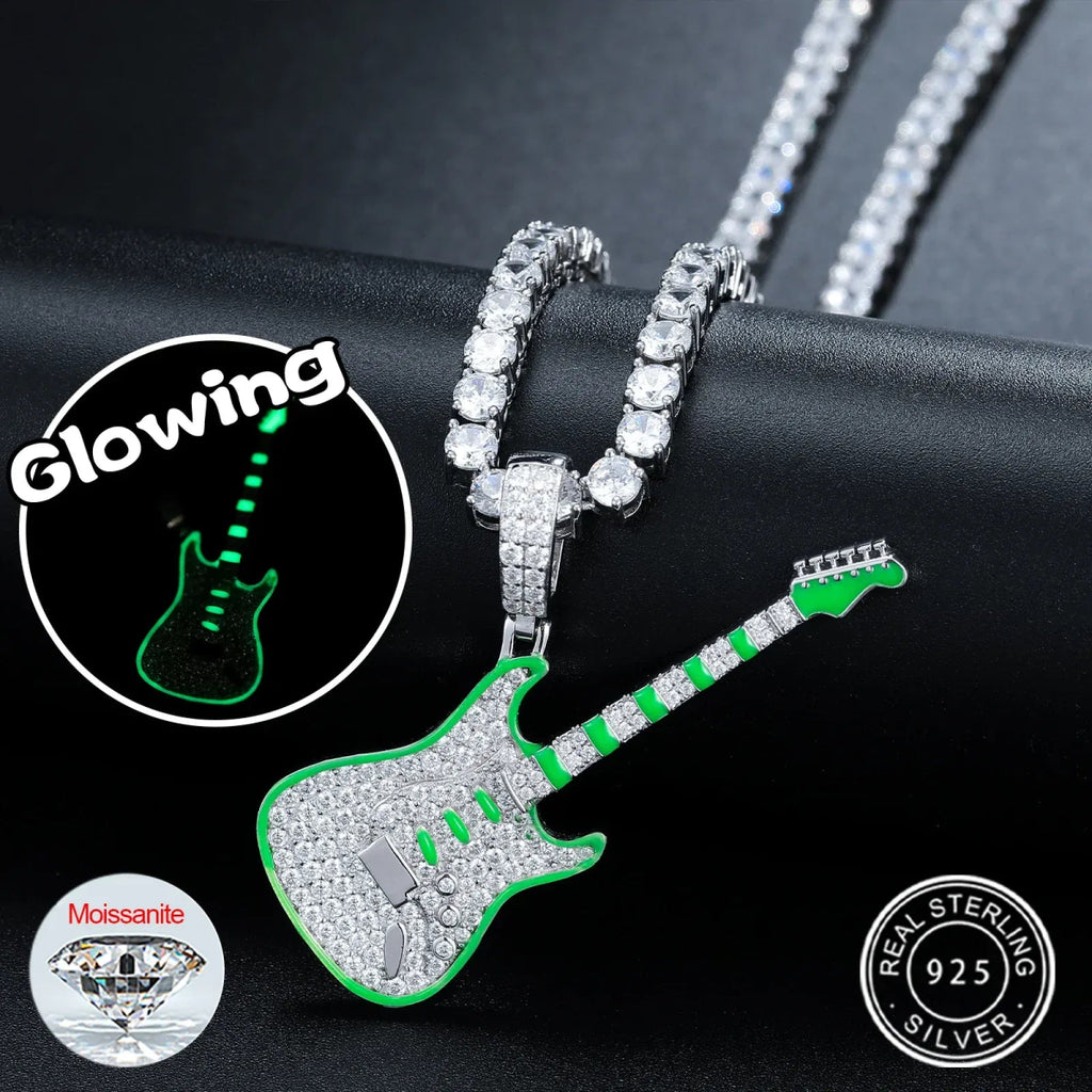 Moissanite Glow Guitar Pendant – “Electric Pulse” Edition - Shop Gold Supply