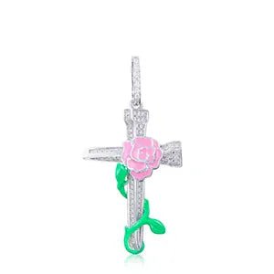 Moissanite Glow Rose Cross Pendant – “Eternal Bloom” Edition - Shop Gold Supply