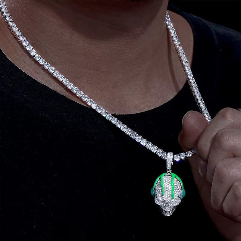 Moissanite Glow Skull Glow Pendant – “Neon Drip” Edition - The Gold Supply