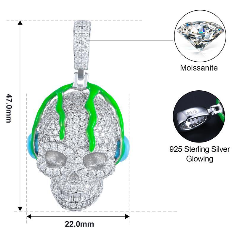 Moissanite Glow Skull Glow Pendant – “Neon Drip” Edition - The Gold Supply