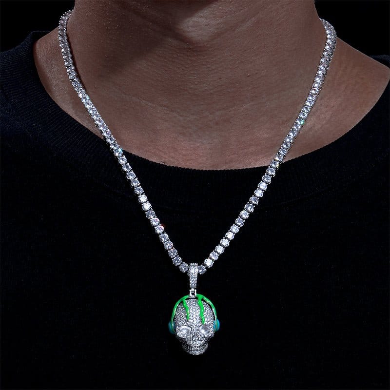 Moissanite Glow Skull Glow Pendant – “Neon Drip” Edition - The Gold Supply