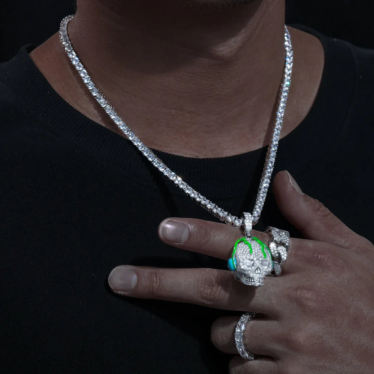 Moissanite Glow Skull Glow Pendant – “Neon Drip” Edition Yellow Gold - Shop Gold Supply