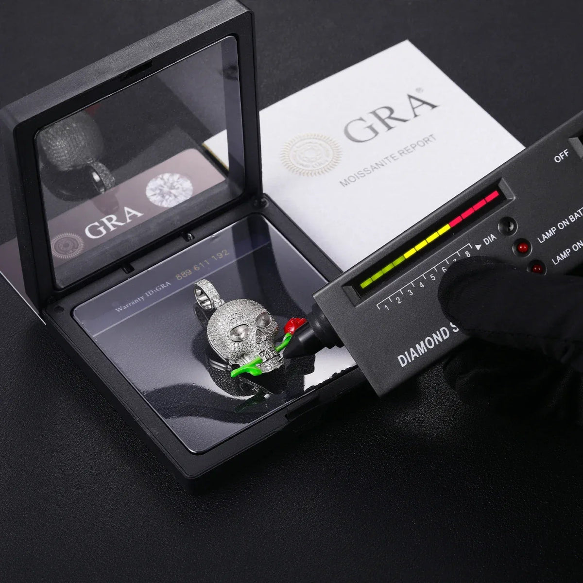 Moissanite Glow Skull & Rose Glow Pendant – “Deadly Romance” Edition White Gold - Shop Gold Supply