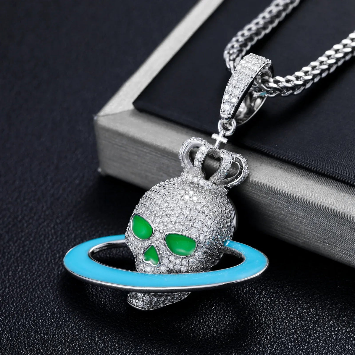 Moissanite Glow Skull Saturn Pendant – “Cosmic Reign” Edition - Shop Gold Supply