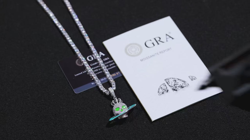 Moissanite Glow Skull Saturn Pendant – “Cosmic Reign” Edition
