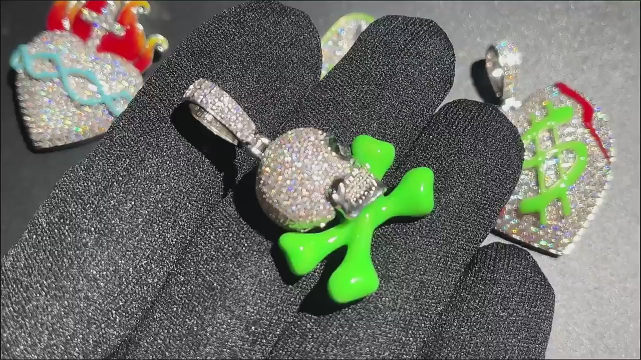 Moissanite Glow Skull & Crossbones Glow Pendant – “Toxic Drip” Edition