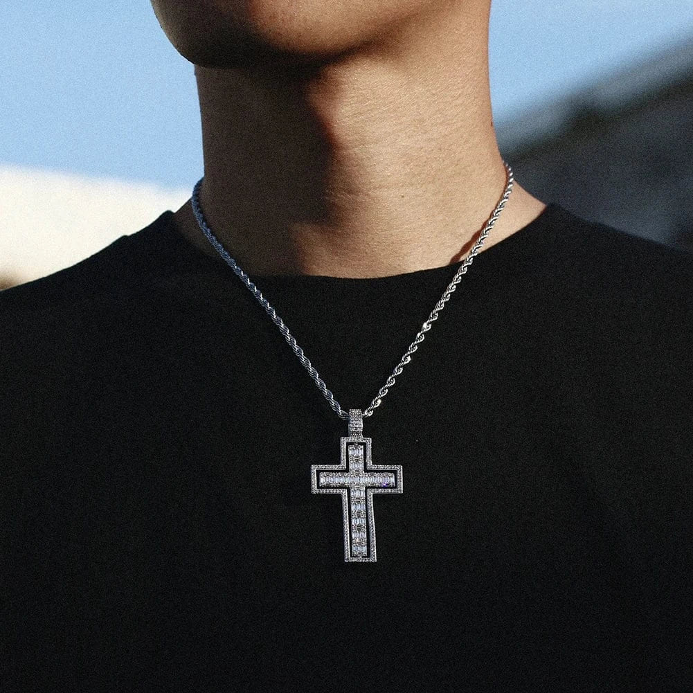 Reversible Iced Cross Pendant – “Double Blessing” Edition 30 IN FREE Rope - Shop Gold Supply