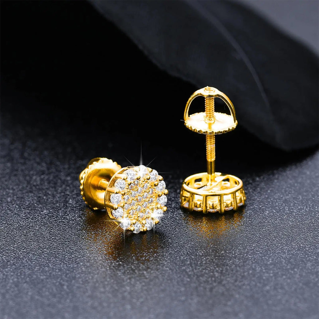 Round Halo Moissanite Stud Earrings – “Solar Burst” Edition White Gold - Shop Gold Supply
