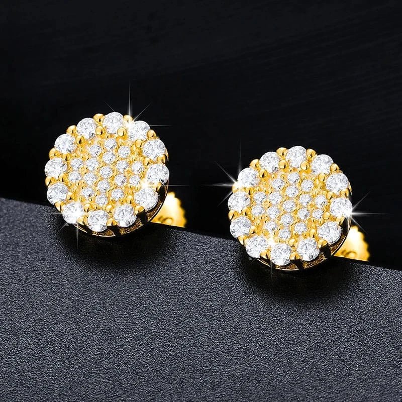 Round Halo Moissanite Stud Earrings – “Solar Burst” Edition White Gold - Shop Gold Supply