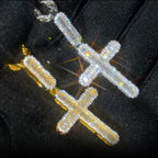 VVS Baguette Cross Pendant White Gold Moissanite FREE Never Tarnish Rope - Shop Gold Supply
