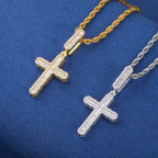 VVS Baguette Cross Pendant White Gold Moissanite FREE Never Tarnish Rope - Shop Gold Supply